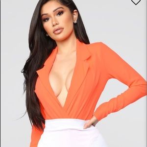 Neon Coral Long sleeve body suit